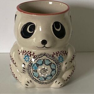 Yokohama Studio Ceramic Panda Bear Mug EUC Embossed Geometric Hand Painted Japan